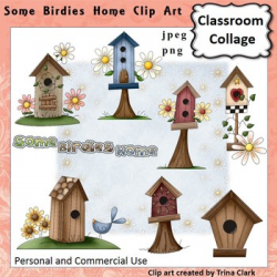 Some Birdies Home Birdhouse Clip Art - Color - personal & commercial use