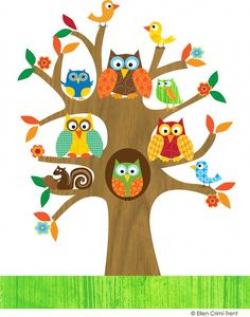 Owl Cartoon | Colorful Owls in Pretty Tree Clip Art - Colorful Owls ...