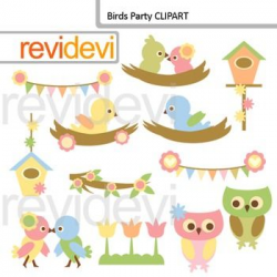 Clip art Birds Party (nest, bird, owl, banners, birdhouse, flower ...