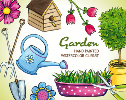 Spring Watercolor Garden Clip Art Set, Scrapbook Hand Painted ...
