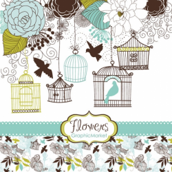 Floral Birdhouse - Clip Art, Digital Paper II - Graphics / Clip Art ...