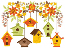 70% OFF SALE Bird House Clipart - Digital Vector Birdhouse, Flowers ...