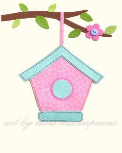 Pink and blue nursery wall art - owl birdhouse bird - Set of 3 kids ...