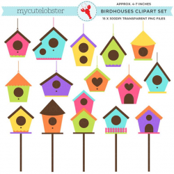 Birdhouses Clipart Set - clip art set of birdhouses, bird homes, bird  table, feeder - personal use, small commercial use, instant download