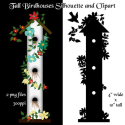 Birdhouse Silhouette Birdhouse Clipart Two PNG Files