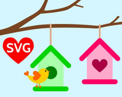 Birdhouse SVG files for Cricut & Silhouette, 2 Bird houses hanging ...