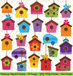 Birdhouse Clip Art Clipart Cute Whimsical Bird House Clipart