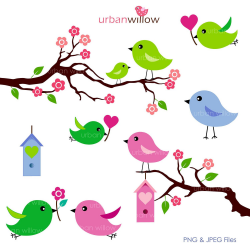 LOVE BIRDS (Apple green) - 6 piece clip art set. For commercial and ...