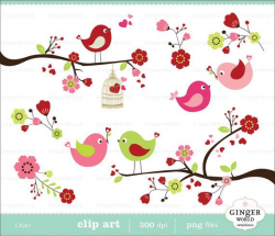 Love birds and blossom spring flower clip art for by GingerWorld ...
