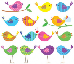 Cute Bird Clipart Love Birds On A Branch Commercial Use Illustration ...