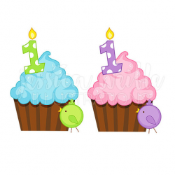 First Birthday Cupcake Cute Digital Clipart First Birthday