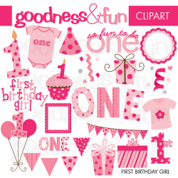 Buy 2 Get 1 FREE First Birthday Girl Clipart Digital