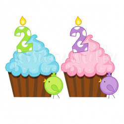 Second Birthday Cupcake Cute Digital Clipart, Birthday Cupcake Clip ...