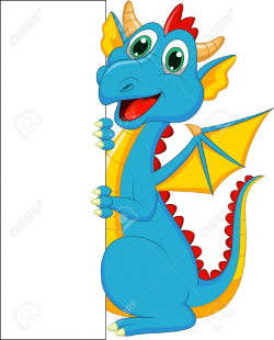 Cute Dragon Cartoon With Blank Sign Royalty Free Cliparts, Vectors ...