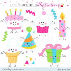 Birthday Characters Cute Digital Clipart, Birthday Clip Art, Cute ...