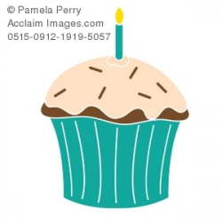 Clip Art Illustration of a Cupcake With a Birthday Candle