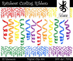 Digital Clipart-Curling Ribbon-Birthday Party-Rainbow-Clipart