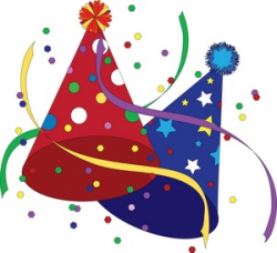 Free Party Hats Clip Art Image - Birthday Party Hats with Streamers ...