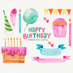 Watercolor Birthday Clipart Happy Birthday Cards Birthday