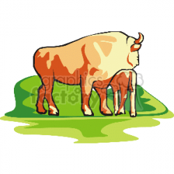Enormous buffalo with baby bison calf clipart. Royalty-free clipart # 129580