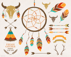 DreamCatcher, teepee, feathers, crossed arrows, tribal clipart ...