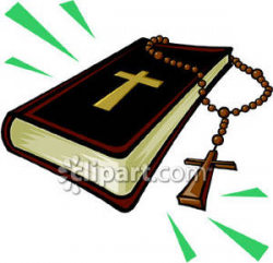 Rosary Beads and a Black Bible - Royalty Free Clipart Picture