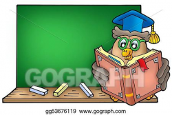 Stock Illustration - Owl teacher reading book on blackboard. Clipart ...