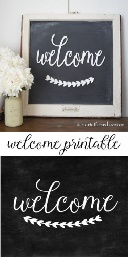 DIY Chalkboard Welcome with Free Printable | Chalkboard printable ...