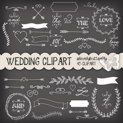 Chalkboard Wedding laurel clipart, wedding invitation, vintage ...