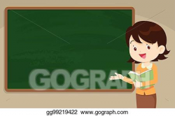 Vector Stock - Young woman teacher in front of chalkboard. Clipart ...