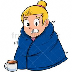 Man Staying Warm With Blanket Cartoon Vector Clipart