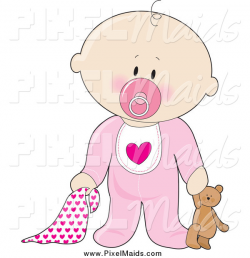 Clipart of a Caucasian Baby Girl with a Teddy Bear, Pacifier and ...