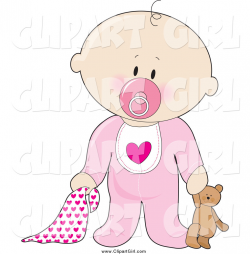 Clip Art of a Innocent White Baby Boy with a Teddy Bear, Pacifier ...