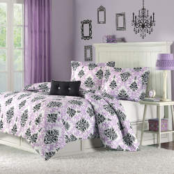 Black White and Purple Damask Bedding Dorm Bedding Teen Bedding with ...