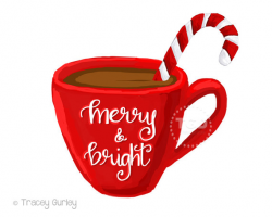 Merry and Bright hot cocoa clipart, coffee cup clipart, calligraphy ...