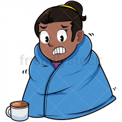 Black Woman With Warm Blanket On Cartoon Vector Clipart | Warm blankets