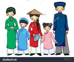 Vietnamese family in Vietnamese Traditional costume | Ilustracje dla ...