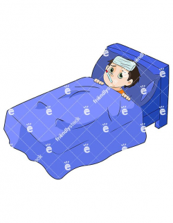 Sick Little Boy In Bed Cartoon Vector Clipart | Warm blankets