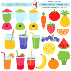 Smoothies Clipart Set - blenders, fruits, vegetables, drinks clip art set,  juice - personal use, small commercial use, instant download