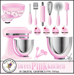Sweet Pink Kitchen Clipart Graphics - 16 kitchen baking supplies ...