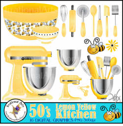 50's Lemon Yellow Kitchen INSTANT DOWNLOAD Digital Clipart ...