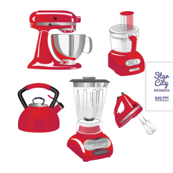 RED Kitchen Appliances Clip Art Clipart Vector by ...