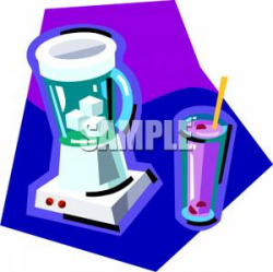 Picture: A Milkshake Next To a Blender with Ice Cubes Inside