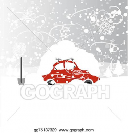 Vector Illustration - Car with snowbank on roof, winter blizzard ...