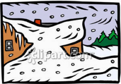 House Buried In Snow During a Blizzard - Royalty Free Clipart Picture