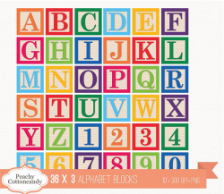 BUY 2 GET 1 FREE 36 Digital Alphabet Blocks Clipart / Baby