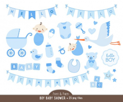Baby Boy Clip Art, Shower clipart, Blue Graphics, Banners, Teddy ...