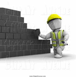 Avenue Clipart of a 3d White Contractor Building a Wall with Cinder ...