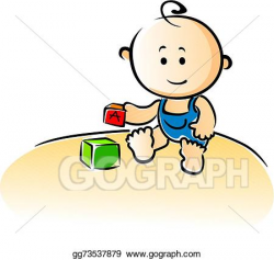 Vector Clipart - Cute cartoon baby playing with building blocks ...