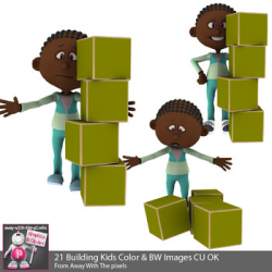 Kids Building Towers With Blocks Clip Art - STEM clipart - 20 Color ...